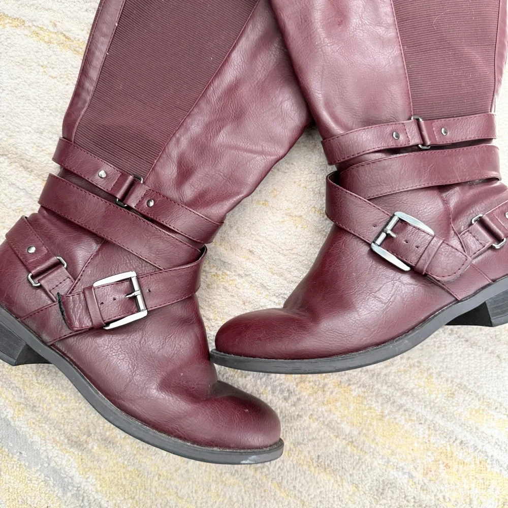 Torrid Wide Calf Tall Riding Boots Burgundy Size 7 W - Picture 10 of 11